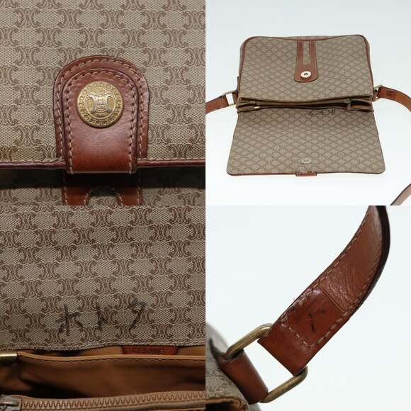 CELINE Macadam Canvas Shoulder Bag Pvc Leather Beige - Picture 11 of 13